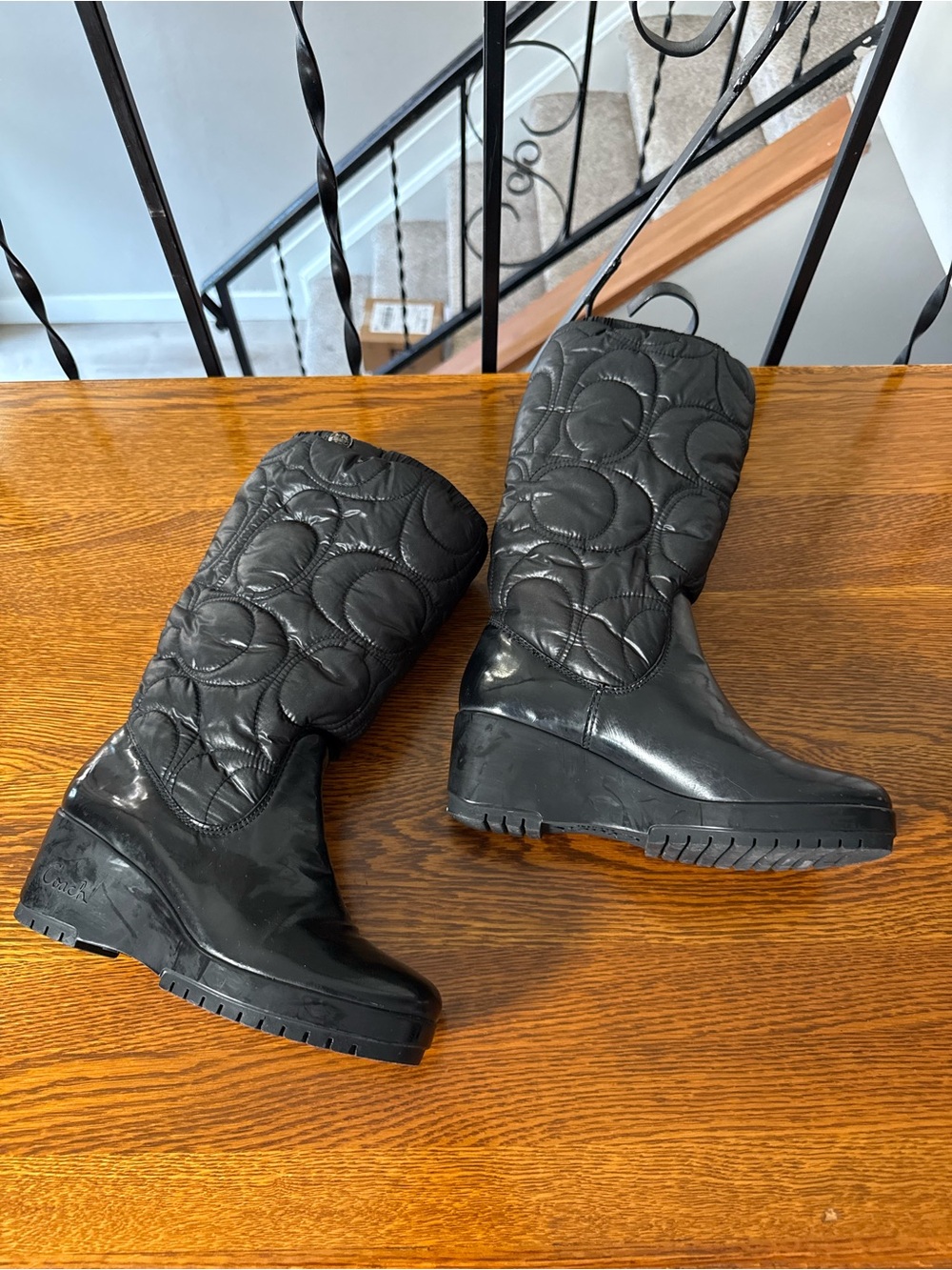 COACH Vintage Black Quilted Cantina Wedge Boots Size 6.5